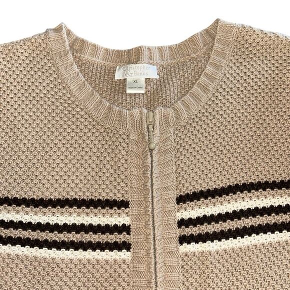 Christopher & Banks Tan and Brown Full Zip Cardigan Sweater - Picture 1 of 7